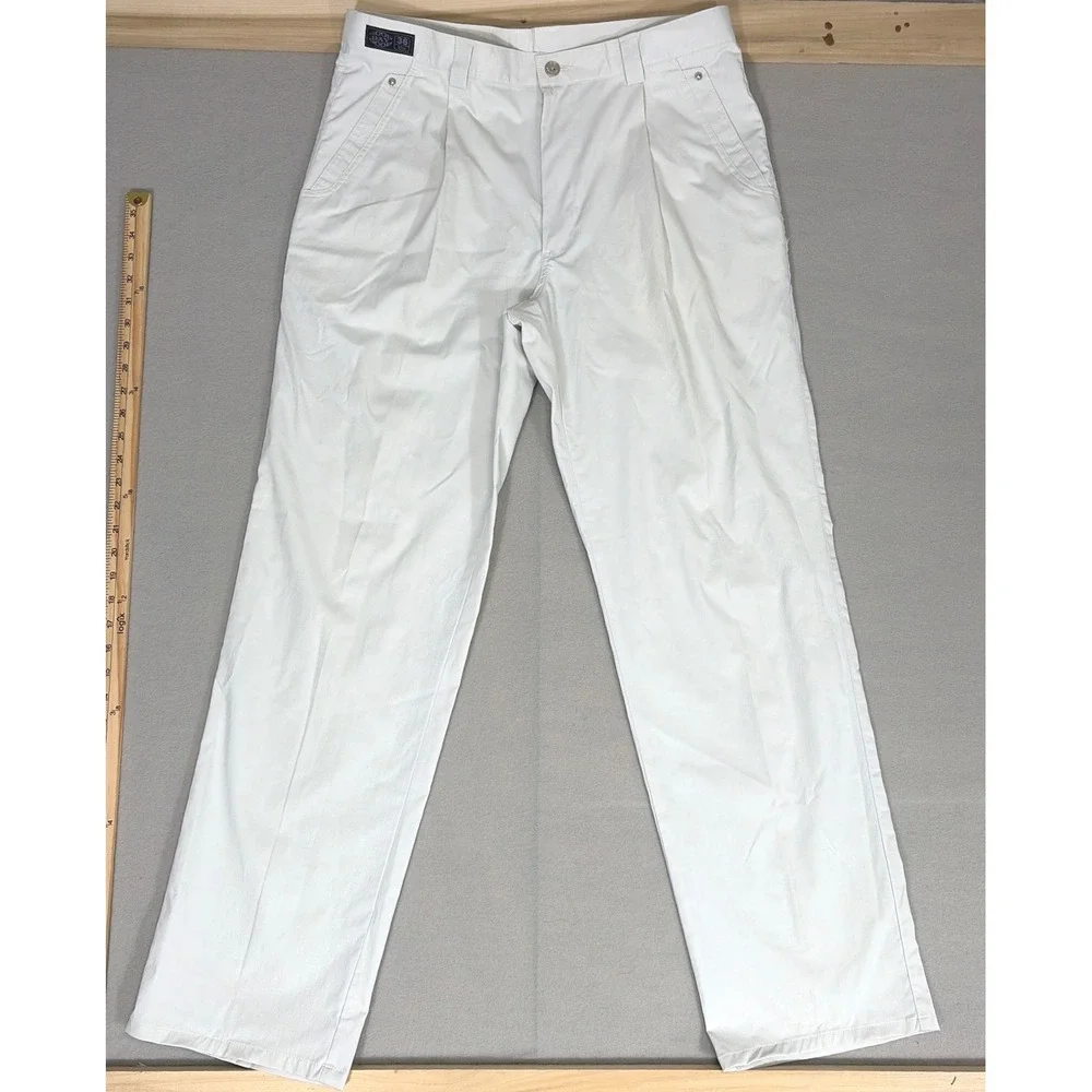 Good Day‎ Goods Mens White Pleated Cotton Trousers Size 36 Straight Leg Casual